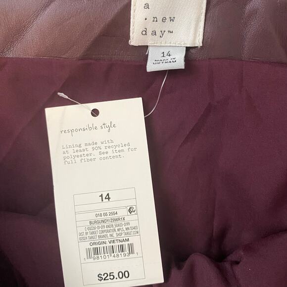 NEW A NEW DAY Faux Leather Mini Skirt Purple Size 14 Zip Closure Preppy Chic - Picture 5 of 5